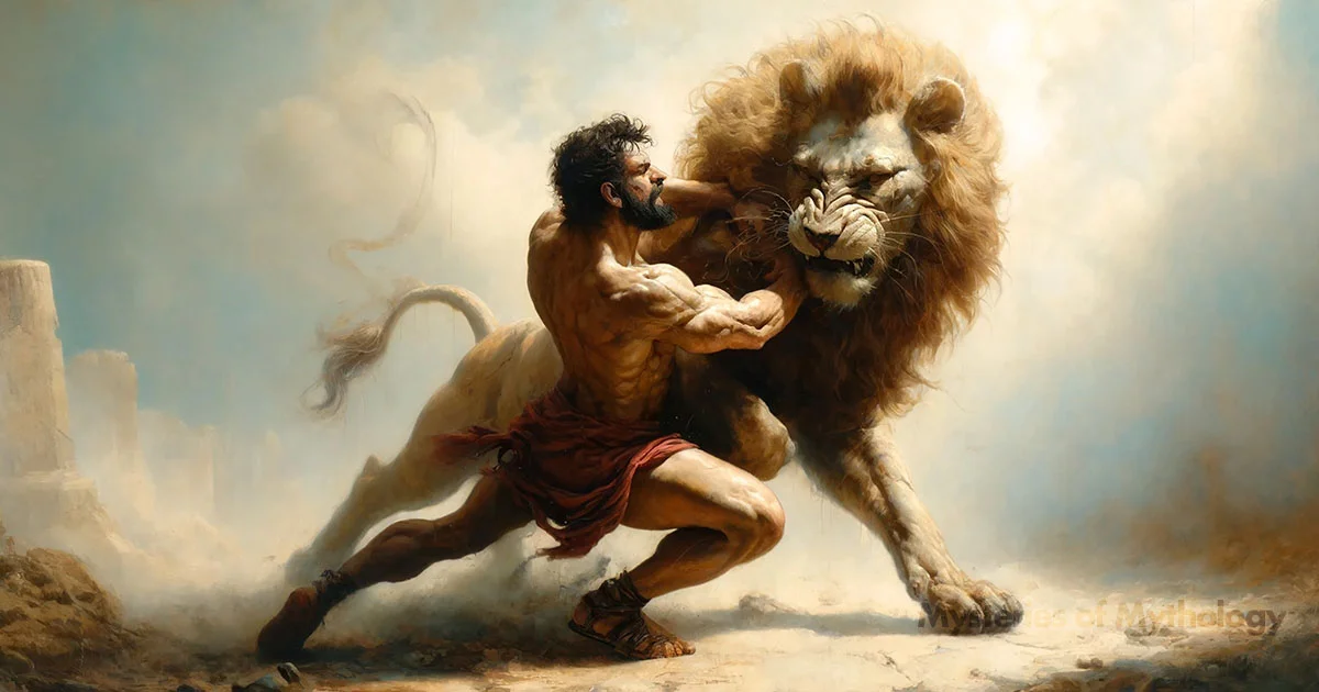 An Illustration of Heracles fighting the Nemean Lion