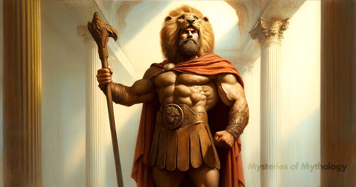 Heracles wearing his iconic lion pelt and holding a club