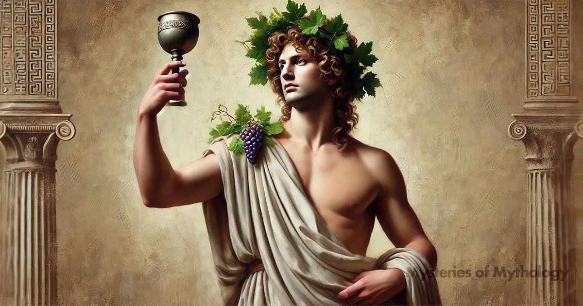 Illustration of Dionysus holding a goblet of wine