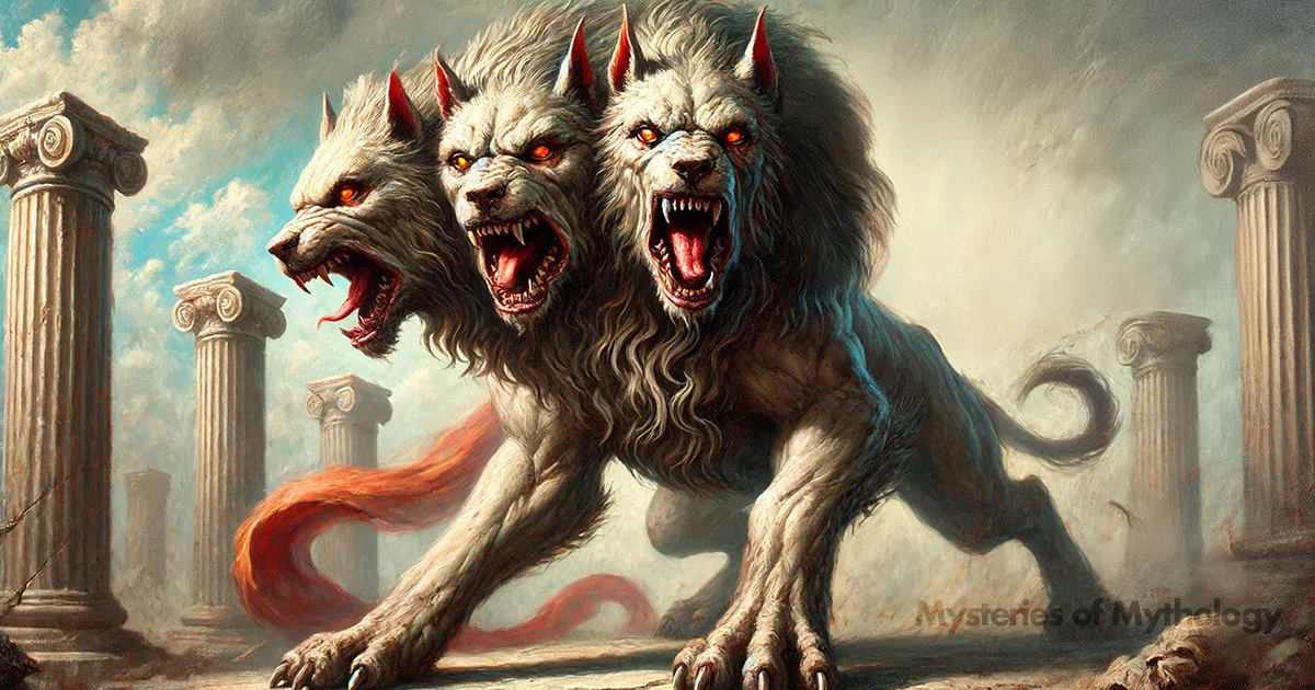 An illustration of the three headed dog Cerberus