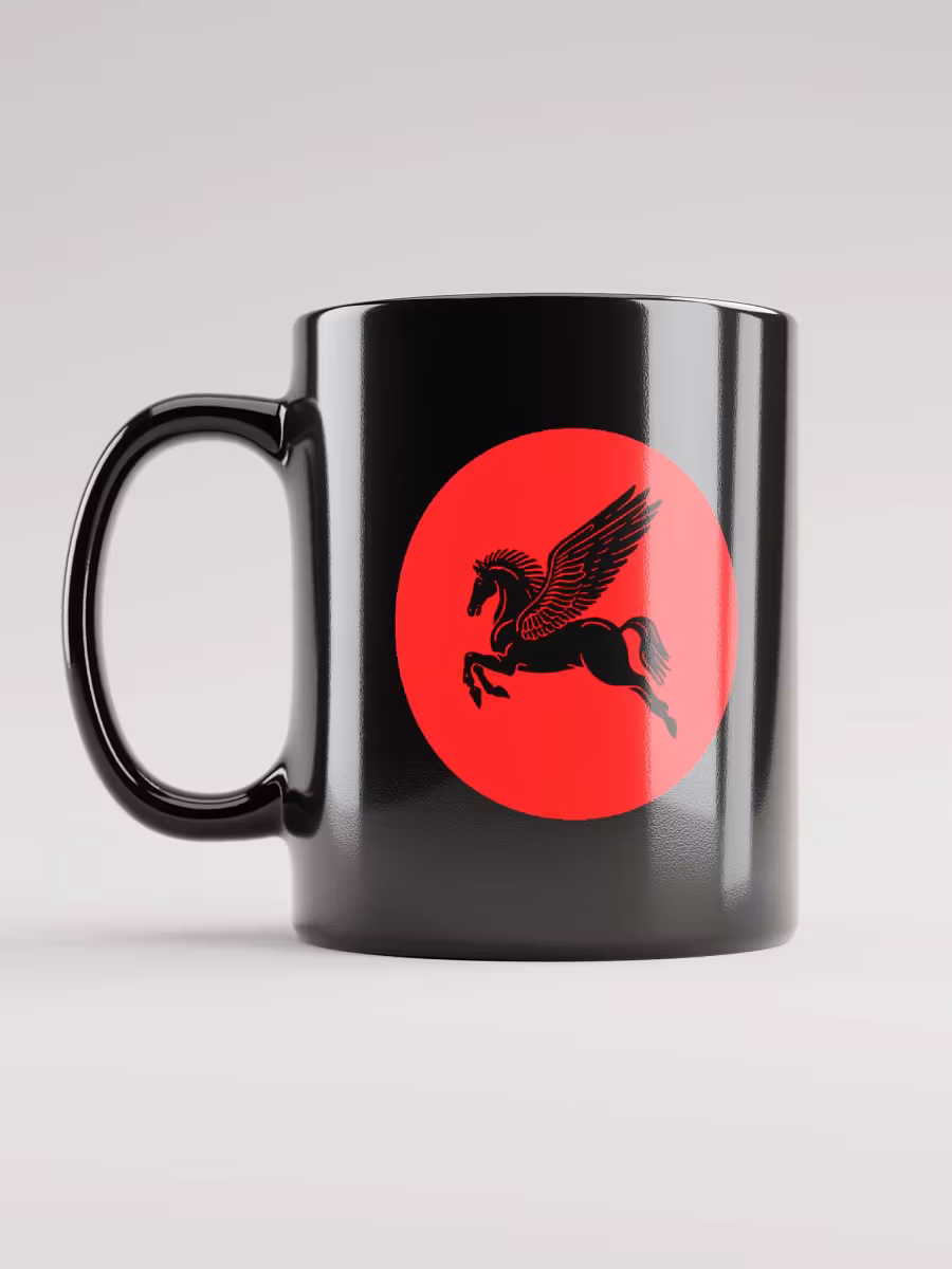 Black mug with Mysteries of Mythology logo